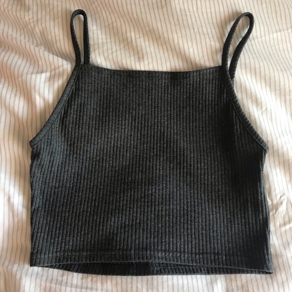 Dark Gray Ribbed Halter Top